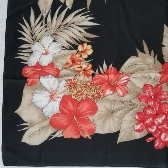 Vintage Olga Greco Tropical Floral Print Black Scarf - Picture 5 of 9